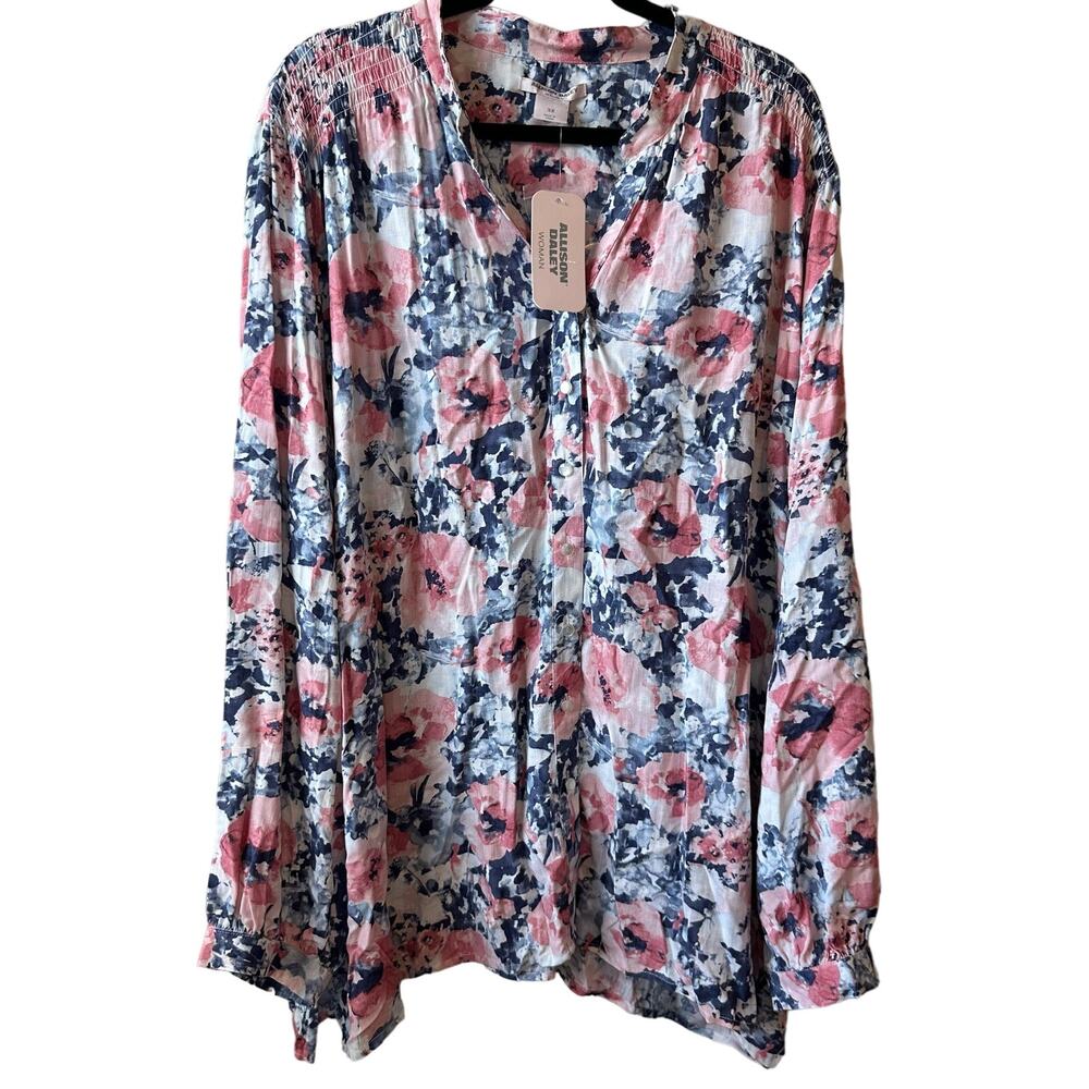 Allison Daley Floral Button Down Blouse 3X
